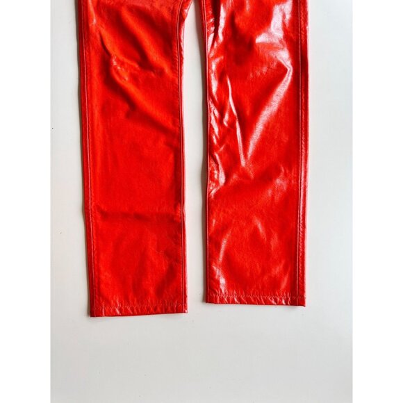 FIORUCCI Yves Orange Cigarette Vinyl High Rise Slim Straight Pants, Size 28 - Picture 7 of 15